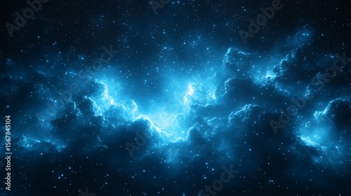 Celestial Azure: A captivating panorama of deep space, where luminous cosmic clouds and radiant stardust coalesce in an ethereal ballet, a celebration of the universe's infinite beauty.