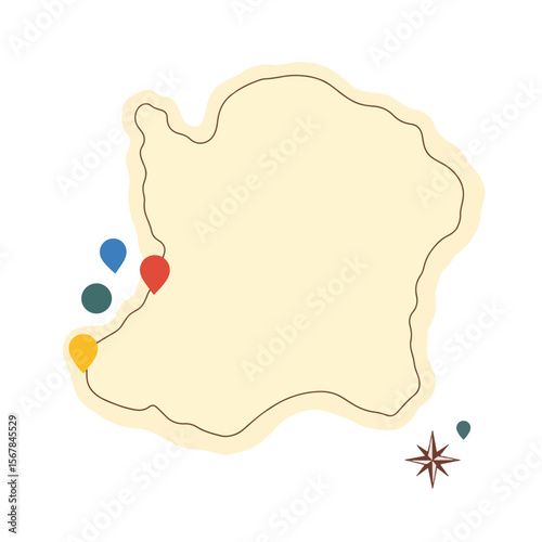 Colorful tracing map of fictional island for kids, imaginative play