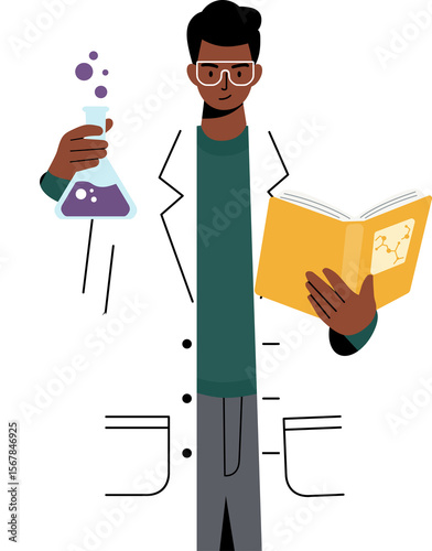Scientist with a book and test tube