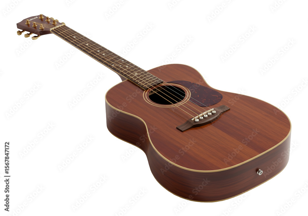 Fototapeta premium Acoustic guitar with rich wood finish and gold tuning pegs isolated on transparent background