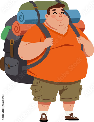 cartoon fat man with a large backpack