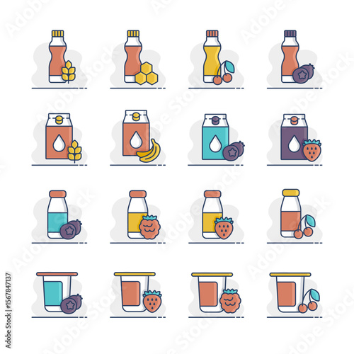 Fruits yogurt set vector icon
