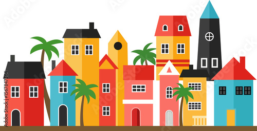 illustration of colorful cartoon buildings