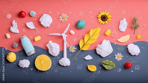 Eco-Friendly Icons and Sustainability Theme Collage