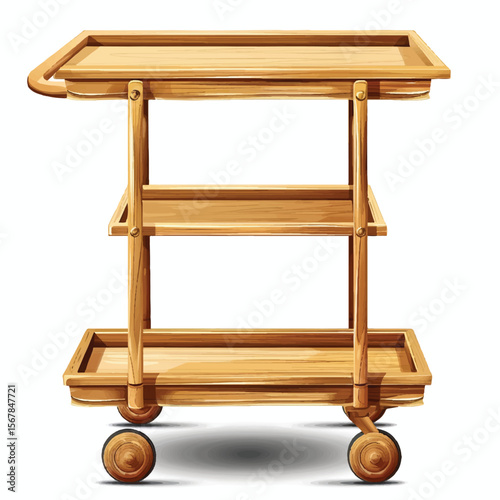 ThreeTiered Wooden Serving Cart with Handle and Wheels Light Brown Finish