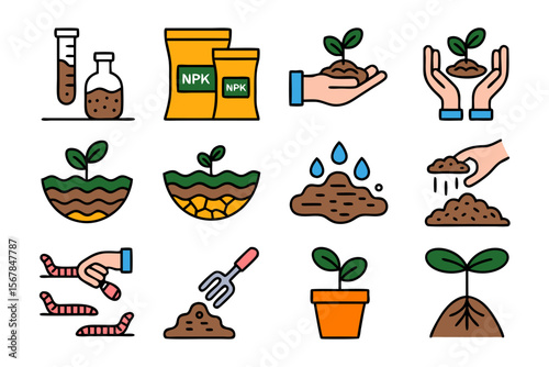 Land surveyor vector set depicting plant growth stages. Perfect for agriculture infographics, educational materials, and gardening content creation.