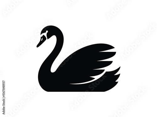 A minimalist black silhouette of a swan on a white background