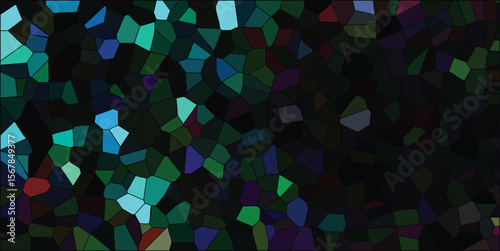 Abstract mosaic design with cool color palette creating a visually interesting texture with irregular polygonal shapes and dark contrasting outlines.