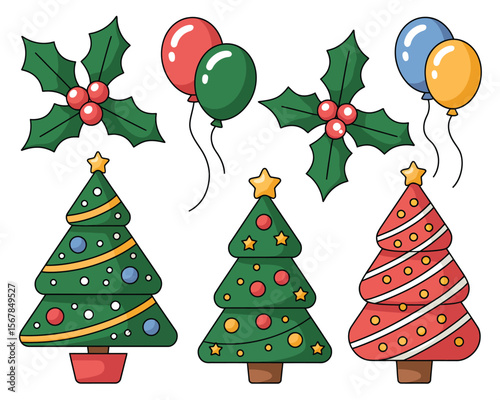 Cheerful Christmas Vector Collection with Holly and Decorations