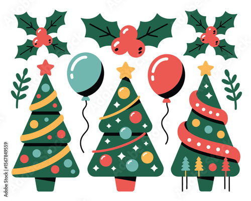 Festive Christmas Cartoon Icon Set