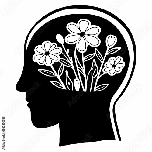 human head with flowers