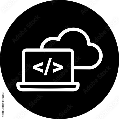 cloud coding laptop icon - development and computing symbol