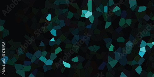Abstract stained glass mosaic background with shades of dark turquoise and teal featuring a textured pattern and subtle illuminated light effects.
