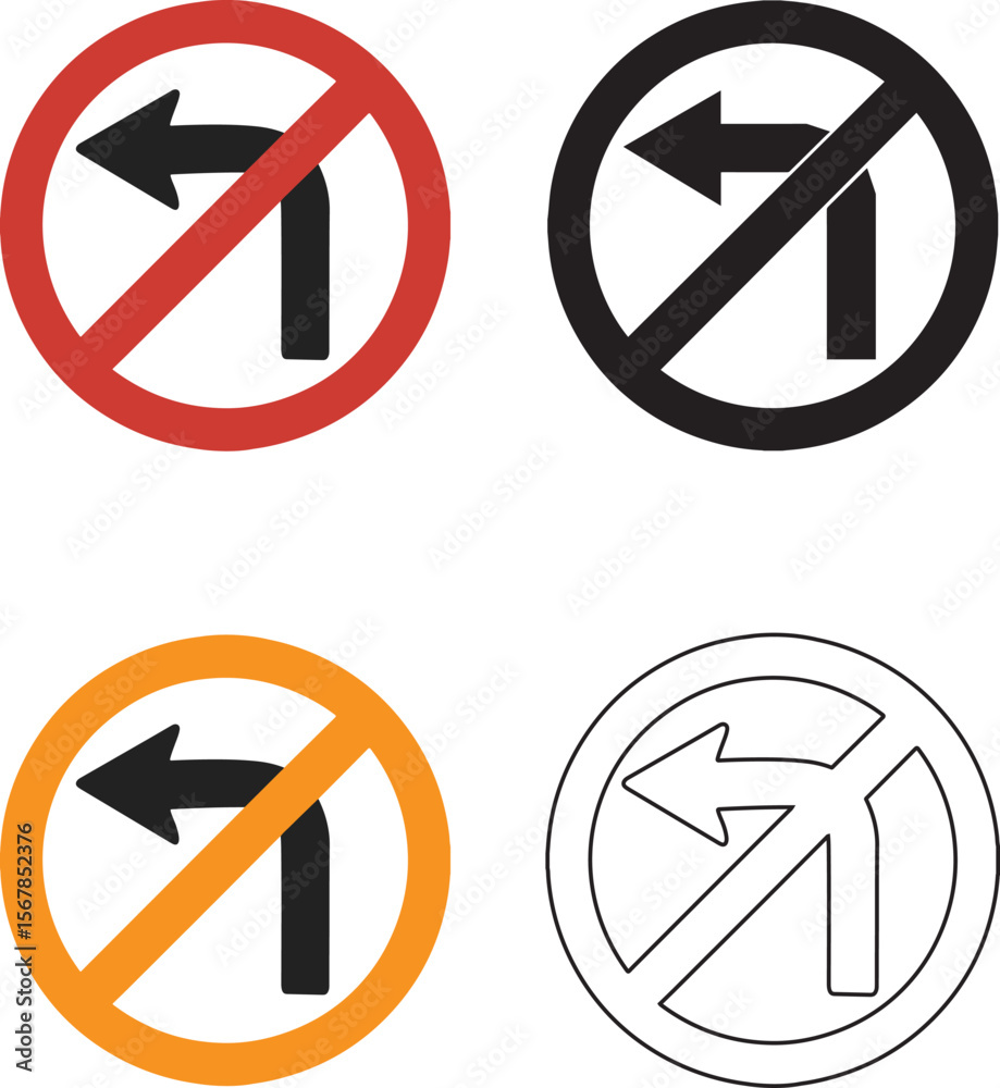No Left Turn Road Sign – Traffic Prohibition Symbol Vector Illustration No Left Turn Road Sign – Traffic Prohibition Symbol Vector Illustration