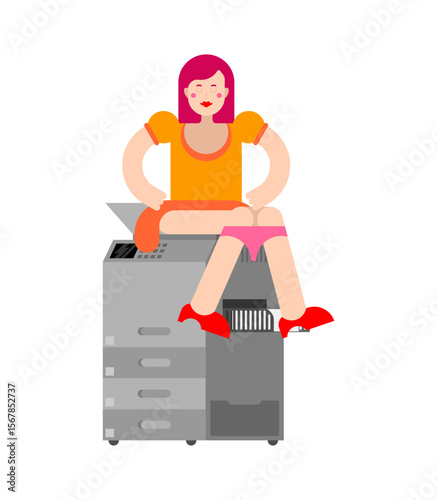 Girl copies ass on scanner in office. office prank