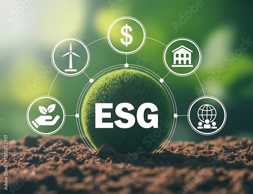 Esg concept with icons for environment social and governance on a green background
