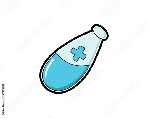 Cartoon blue pill with a cross symbol isolated on white background