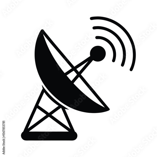 Minimal Satellite Dish Signal Waves Broadcast Icon Vector Illustration