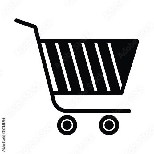 Minimal Shopping Cart Wheel Detail Handle Curve Icon Vector Illustration