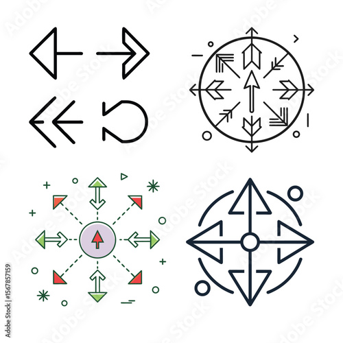 Line Arrow Vector Icon Set in Thin Line Style