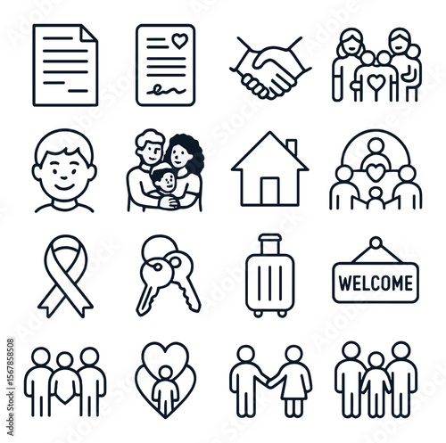 Family connection collection, unity symbols. bonding and relationships icon set