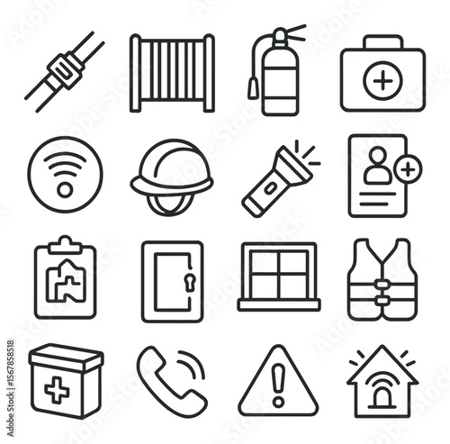 Family safety icon collection, home security symbols. safety and protection set