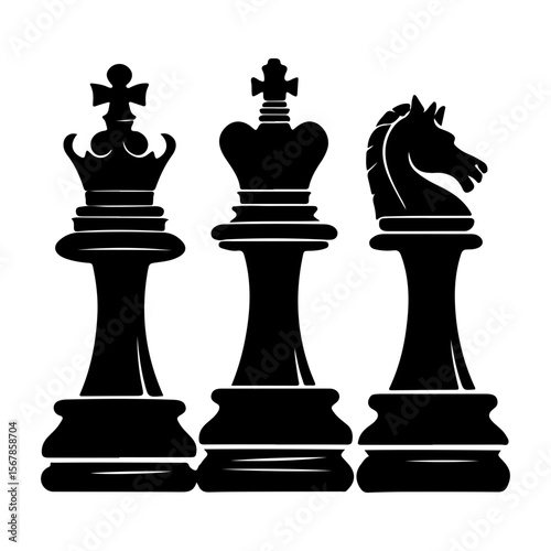 A trio of chess pieces stands tall and strong in solid black
