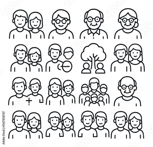 Family icons collection, simple design symbols. household and kinship graphic set