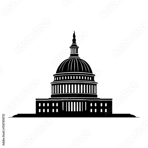 Monochrome rendition of the United States Capitol Building in stark black silhouette