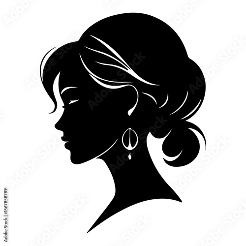 Elegant Woman Silhouette with Sophisticated Hairstyle and Ornamental Earring Design