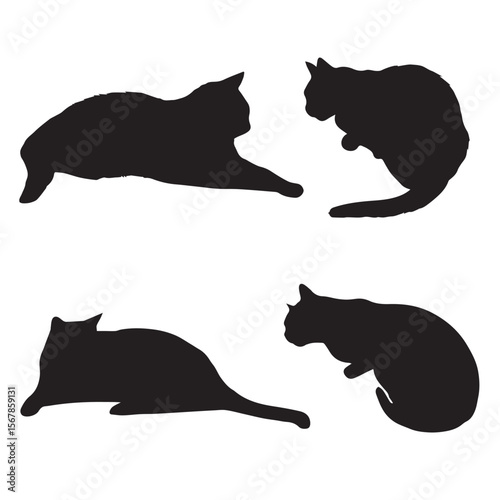 set of silhouettes of cats laying down
