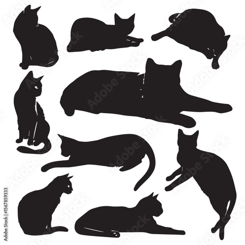 set of silhouettes of cats laying down