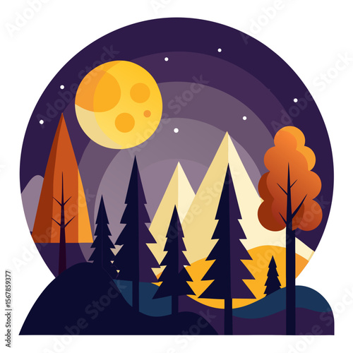 moonrise-over-forest-vector--simple-shapes-white background
