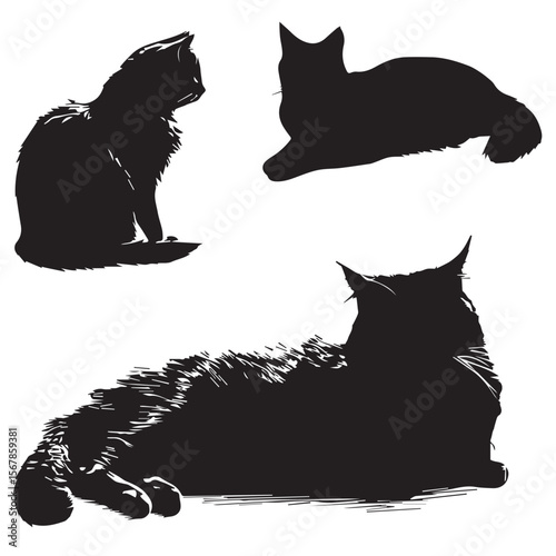 set of silhouettes of cats laying down