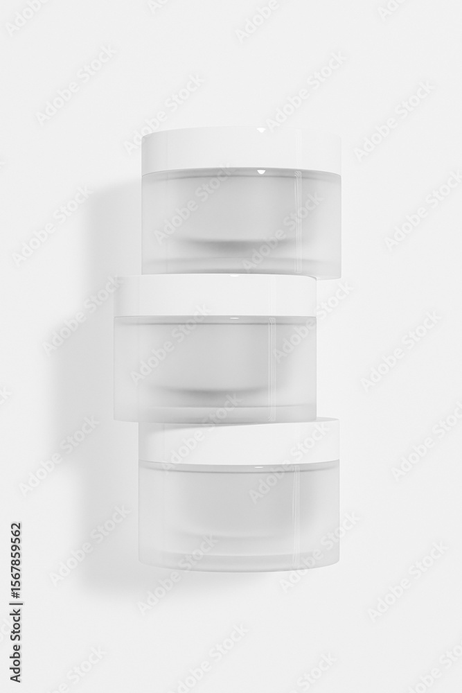 Obraz premium translucent cream jar mockup, luxury frosted glass facial cream container with white lid, skincare packaging, plastic round shape lip mask packaging, frosted glass jar with white plastic cap