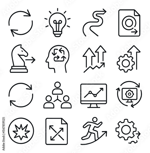Business change icon collection, transformation and innovation symbols set for growth