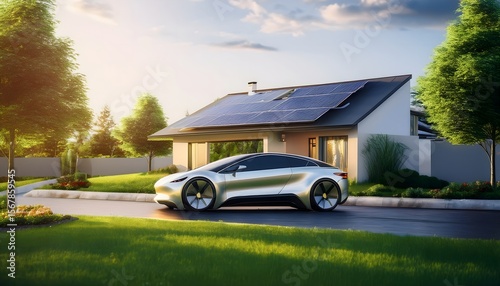 Future of Sustainable Living: Electric Car and Modern Solar-Powered Home