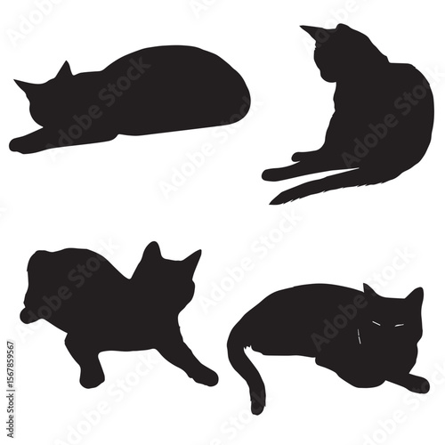 set of silhouettes of cats laying down