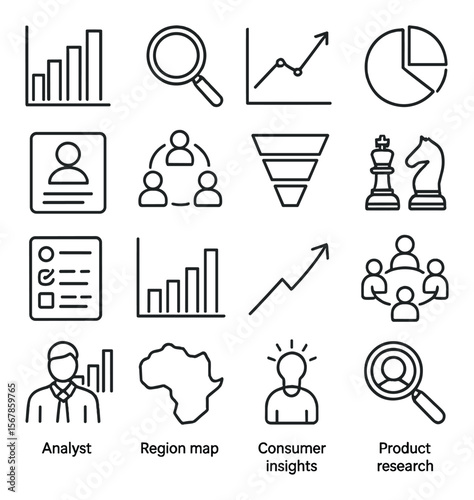 Market insight collection, analytics icon set. research and business visuals pack