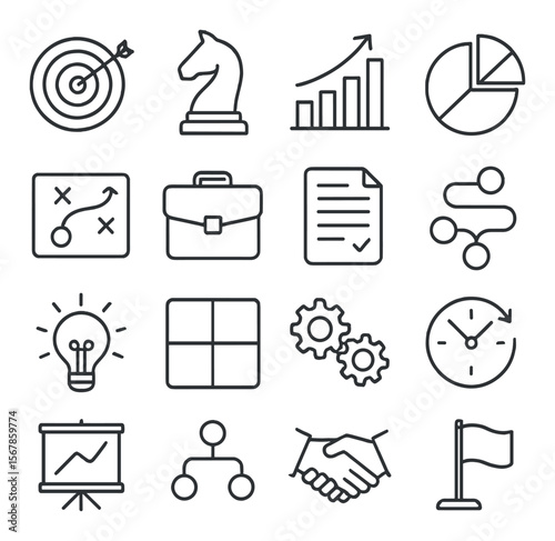 Business strategy collection, enterprise planning symbols. corporate tactics icon set