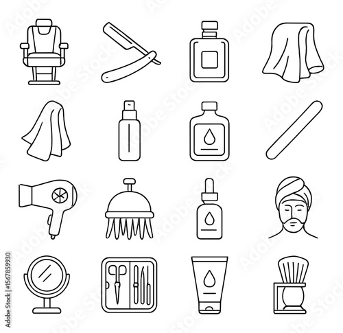 Luxury grooming essentials collection, beauty care icons. grooming tools and product set