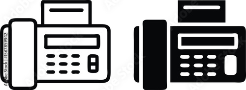 Fax Machine Icons Set – Black and White Vector Office Communication Symbols