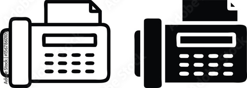 Fax Machine Icons Set – Black and White Communication Device Vector Symbols