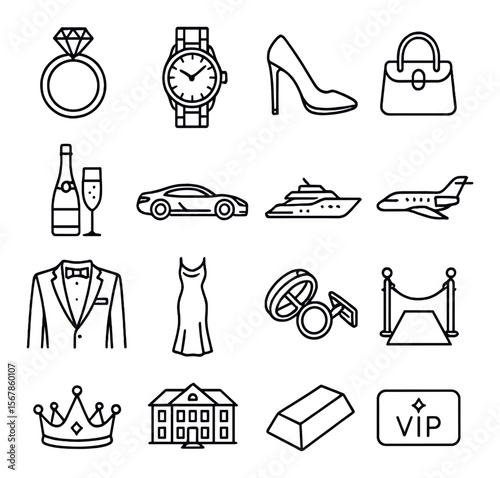 Luxury icon collection, elegant design symbols. upscale and premium lifestyle set