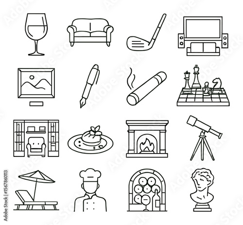 Luxury lifestyle icon collection, elegant living symbols. premium and exclusive design set