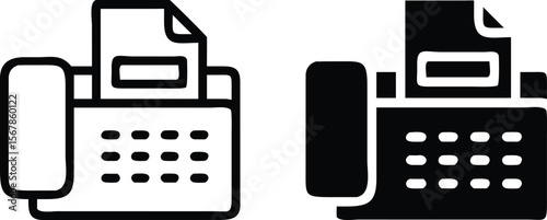 Fax Machine Icon Set – Black and White Vector Communication Symbol Illustrations