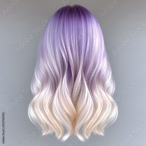 Purple and Blonde Ombre Wavy Hair 3D Render