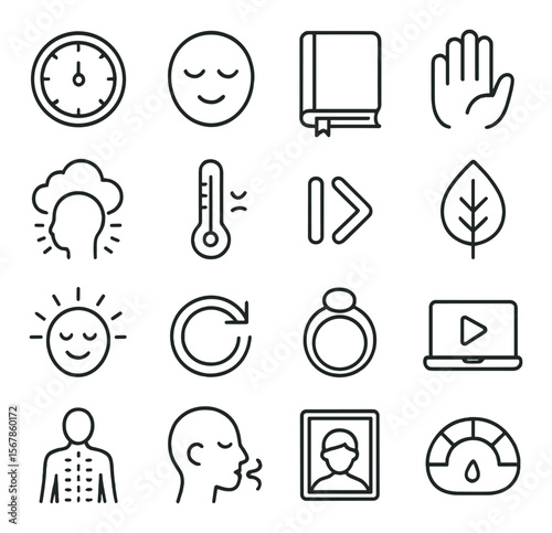 Emotional regulation icons collection, self-control symbols. mental health and mindfulness set