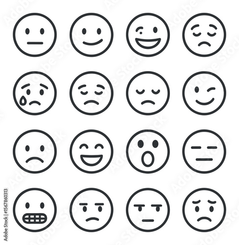 Facial expression icon collection: emotion symbols for mood and feeling design