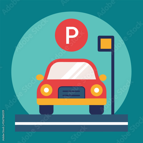 Car front view and parking board